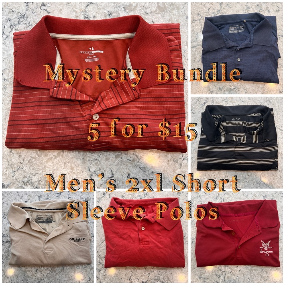 5 for $15 Mystery Bundle Men’s Short Sleeve 2xl Polos